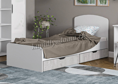 Кровать с ящиками Мико МКр09 (Белый/Белый/Бетон)