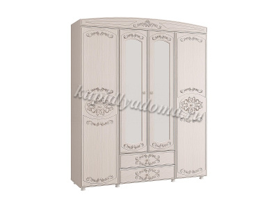 Шкаф 4-х дверный комбинированный с зеркалом Каролина (Вудлайн кремовый/Сандал белый патина)